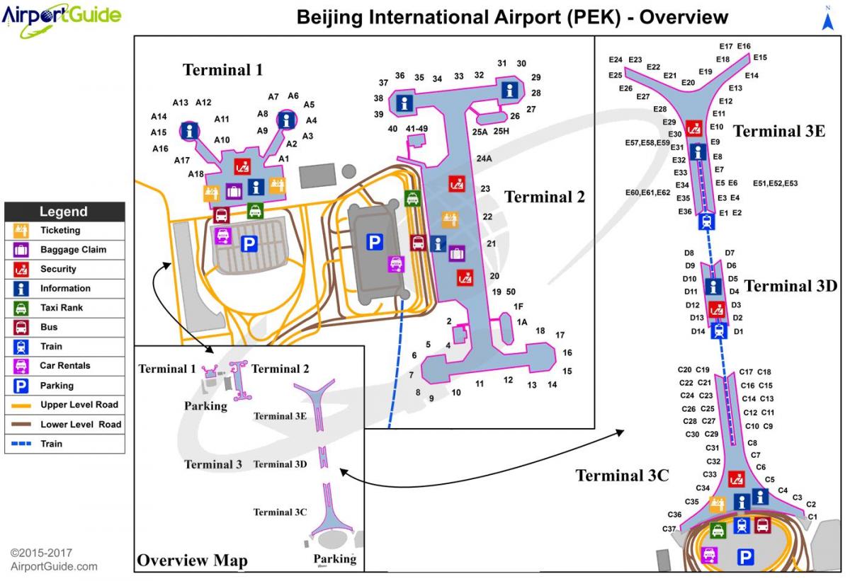 बीजिंग अंतरराष्ट्रीय हवाई अड्डे के टर्मिनल 3 के नक्शे