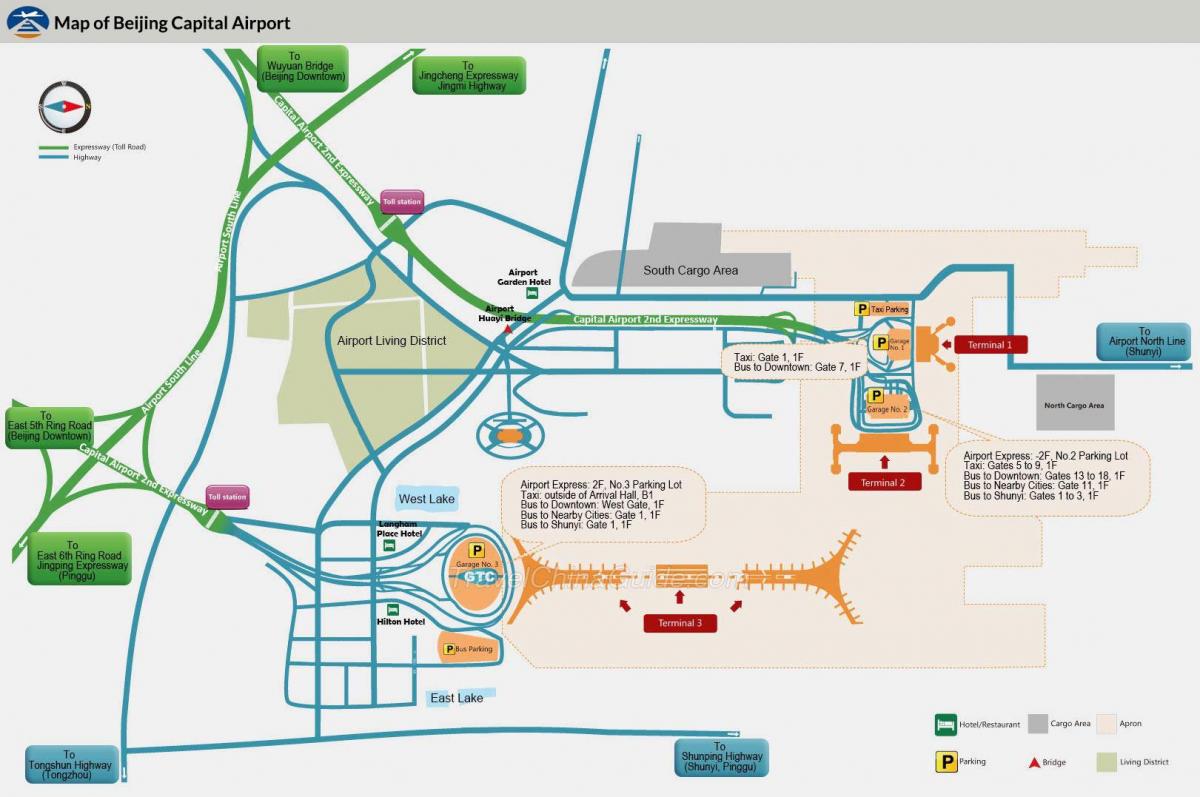 बीजिंग हवाई अड्डे के टर्मिनल का नक्शा