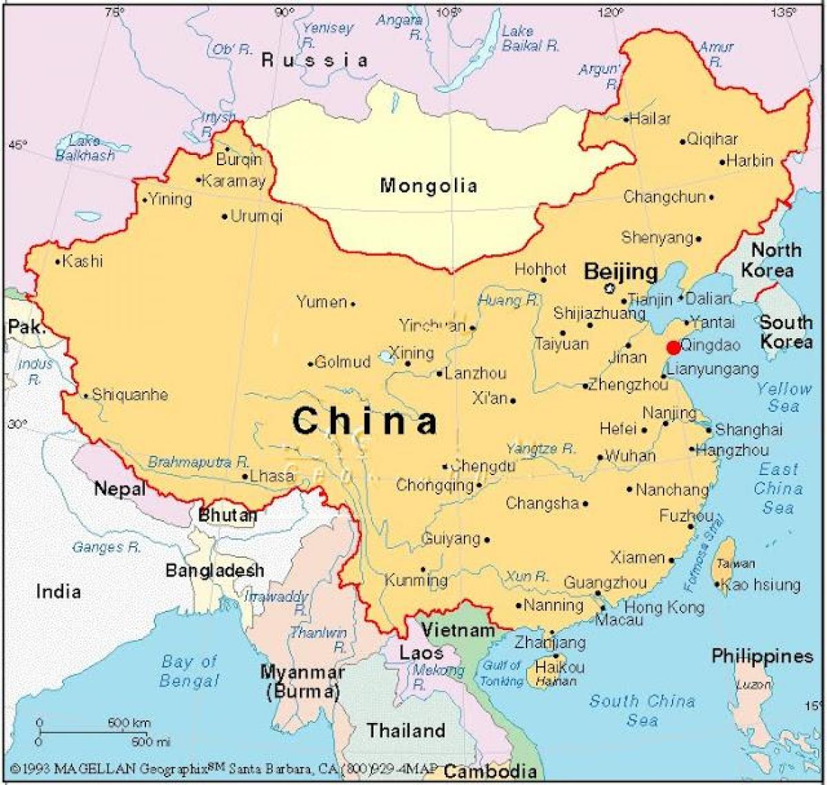 के नक्शे में चीन की राजधानी