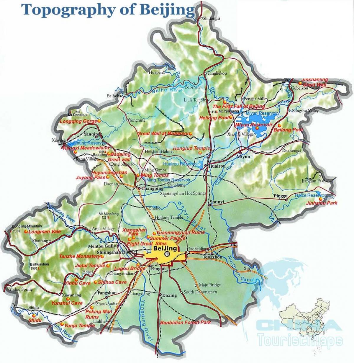 नक्शा बीजिंग के स्थलाकृतिक